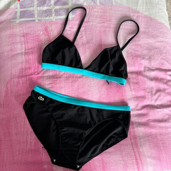 Vintage & *Super RARE* Lacoste Black & Aqua Bikini Sz 40 Like New Condition - Picture 1 of 7
